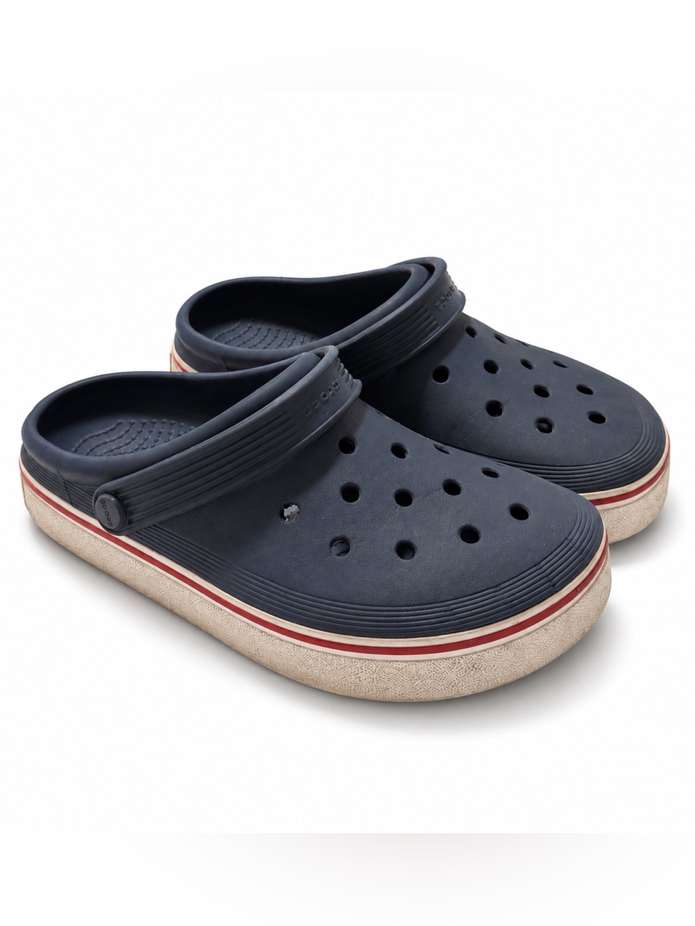 CROCS Big Kids Navy Clogs with Red-Trim Midsole Men’s 4 Women’s 6